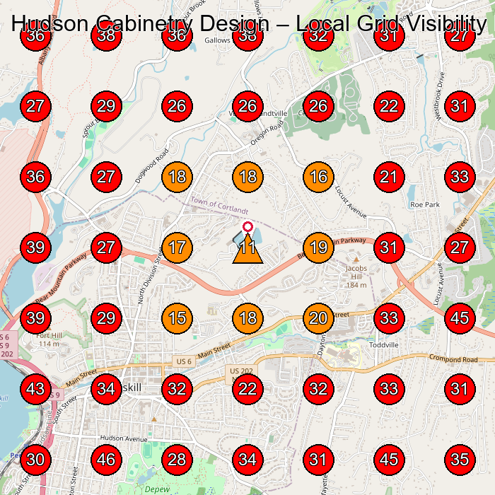 Hudson Cabinetry Design GeoGrid visibility map for Cabinet Maker in Cold Spring